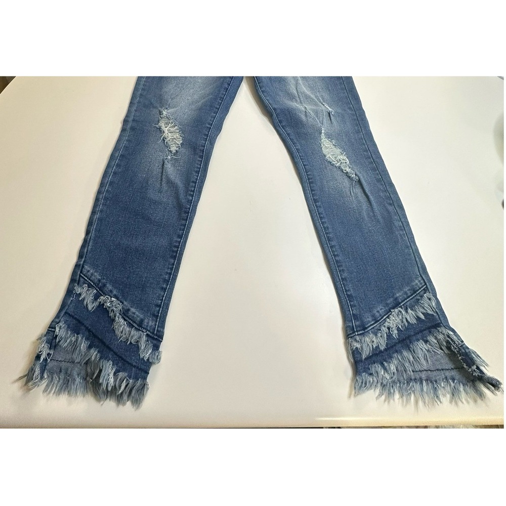 Crazy Train Women's Jeans Blue Distressed Layered Frayed Hem Cropped Size 7 - Picture 3 of 6